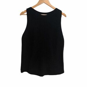 Massimo Dutti Black Knit Ribbed Scoop Neck Sleeveless Top Italian Yarn